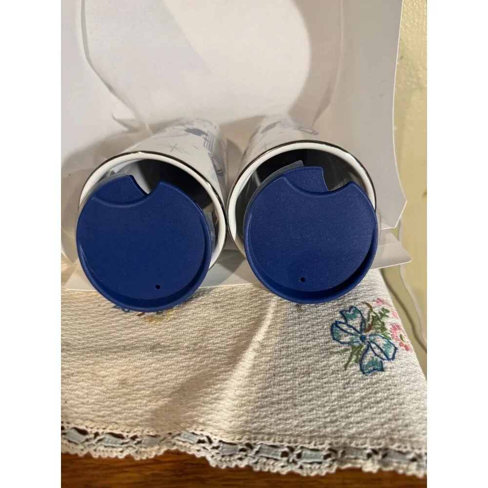 Disney Stoneware Tumblers 14 Oz With Mickey & Minnie Winter Design Blue & White - Picture 3 of 10